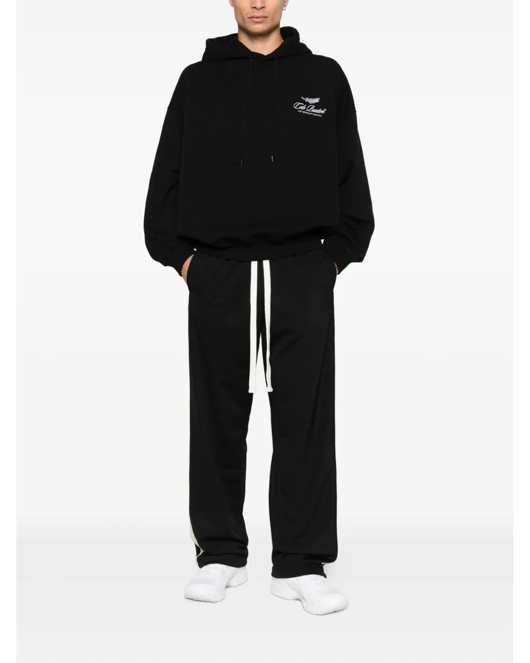 Cole Buxton Black Stripe Drawstring Trousers for men