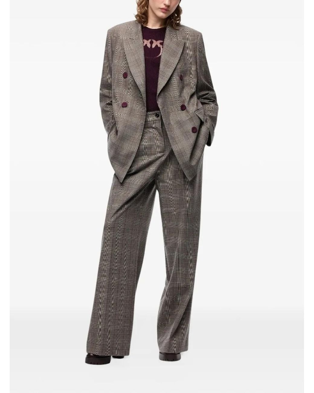 Pinko Gray Double-Breasted Check Jacket