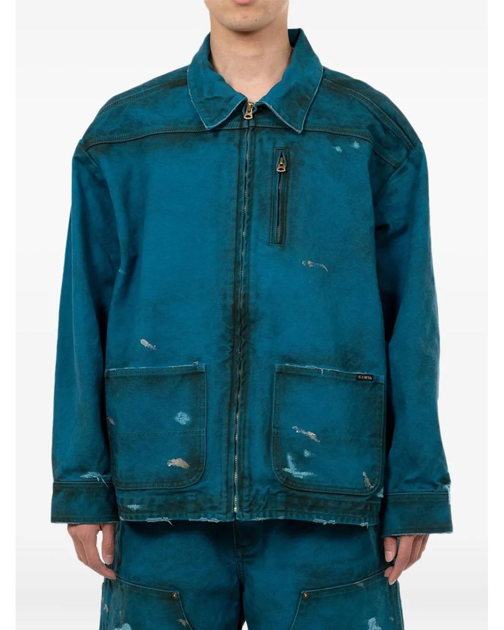 KAMIYA Blue Boro Distressed Zip-Front Jacket for men