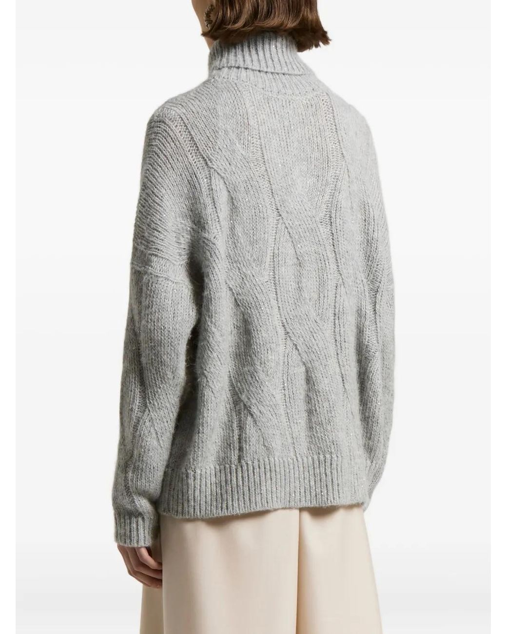 Peserico Gray Cable-Knit Turtleneck Sweater