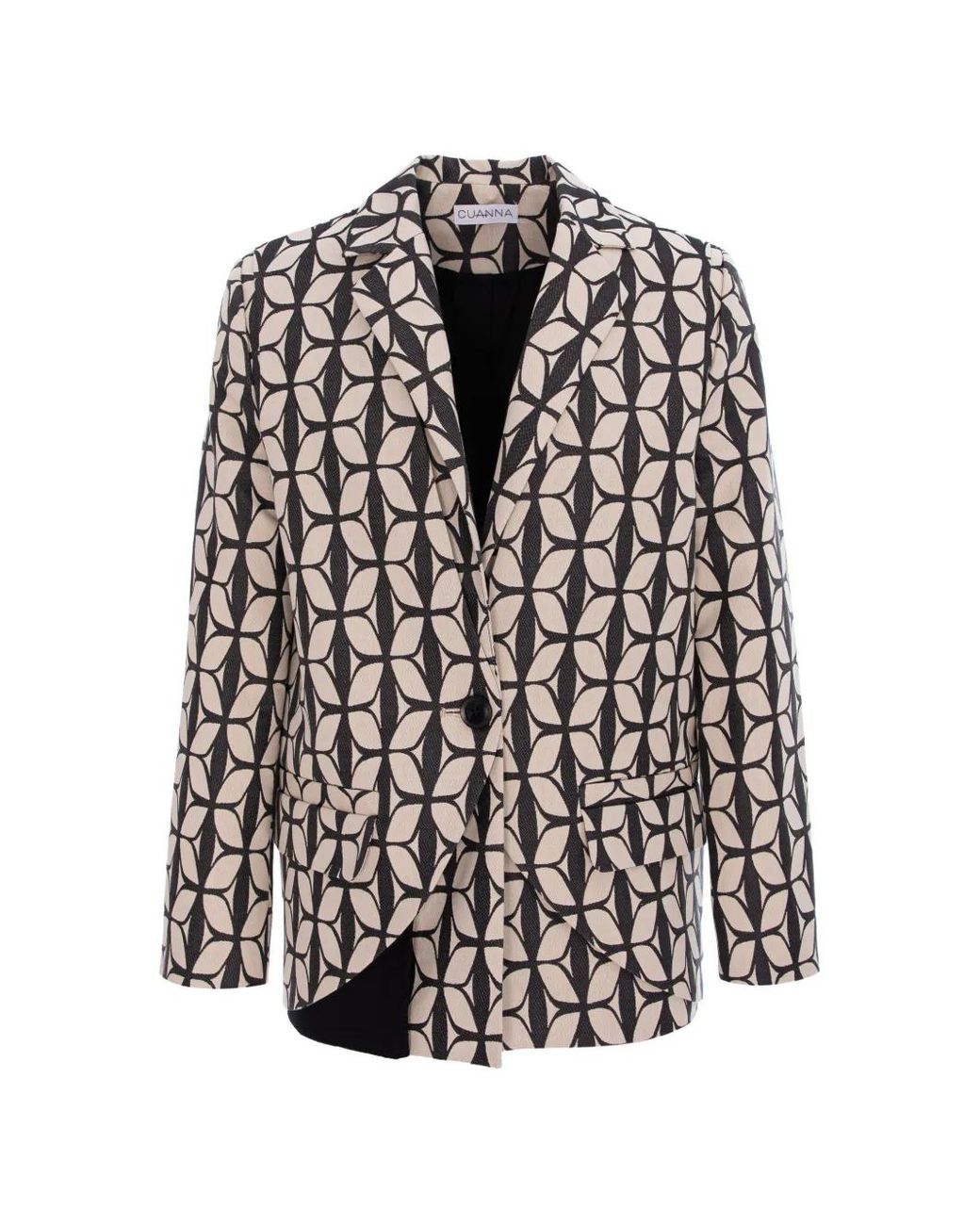 CuAnna White Geometric-Print Asymmetric Jacket