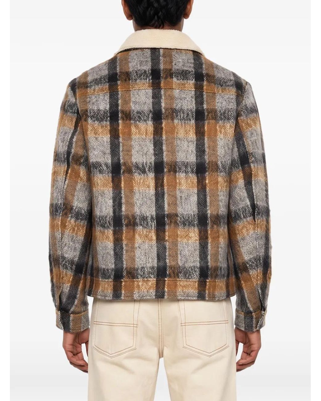 Jonathan Simkhai Gray Ford Check-Pattern Fleece-Collar Jacket for men