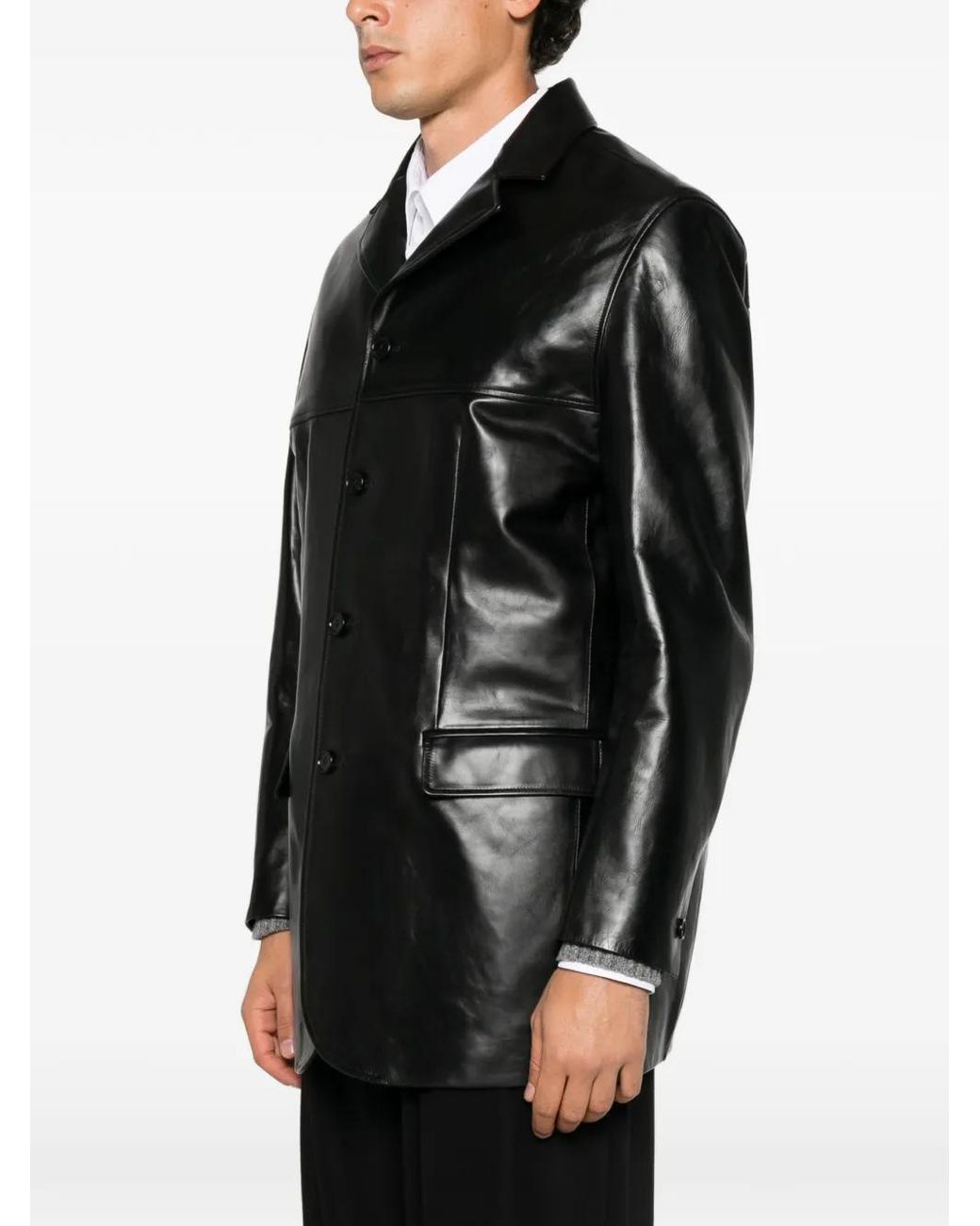 Jil Sander Black Buttoned Leather Jacket for men