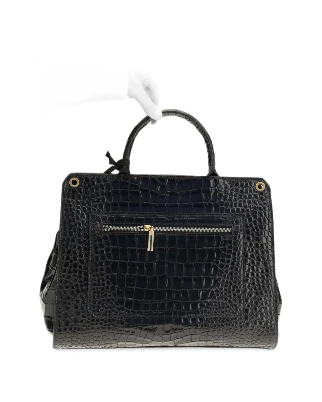 VISONA Black Ornella Croc-Effect Tote Bag