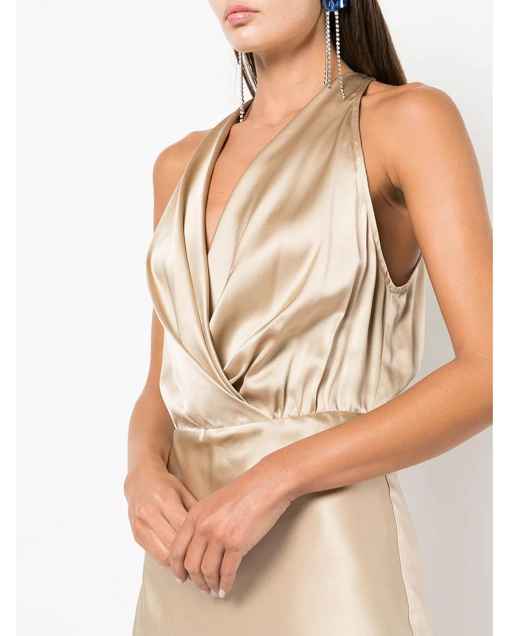 Michelle Mason Natural Draped Halterneck Gown