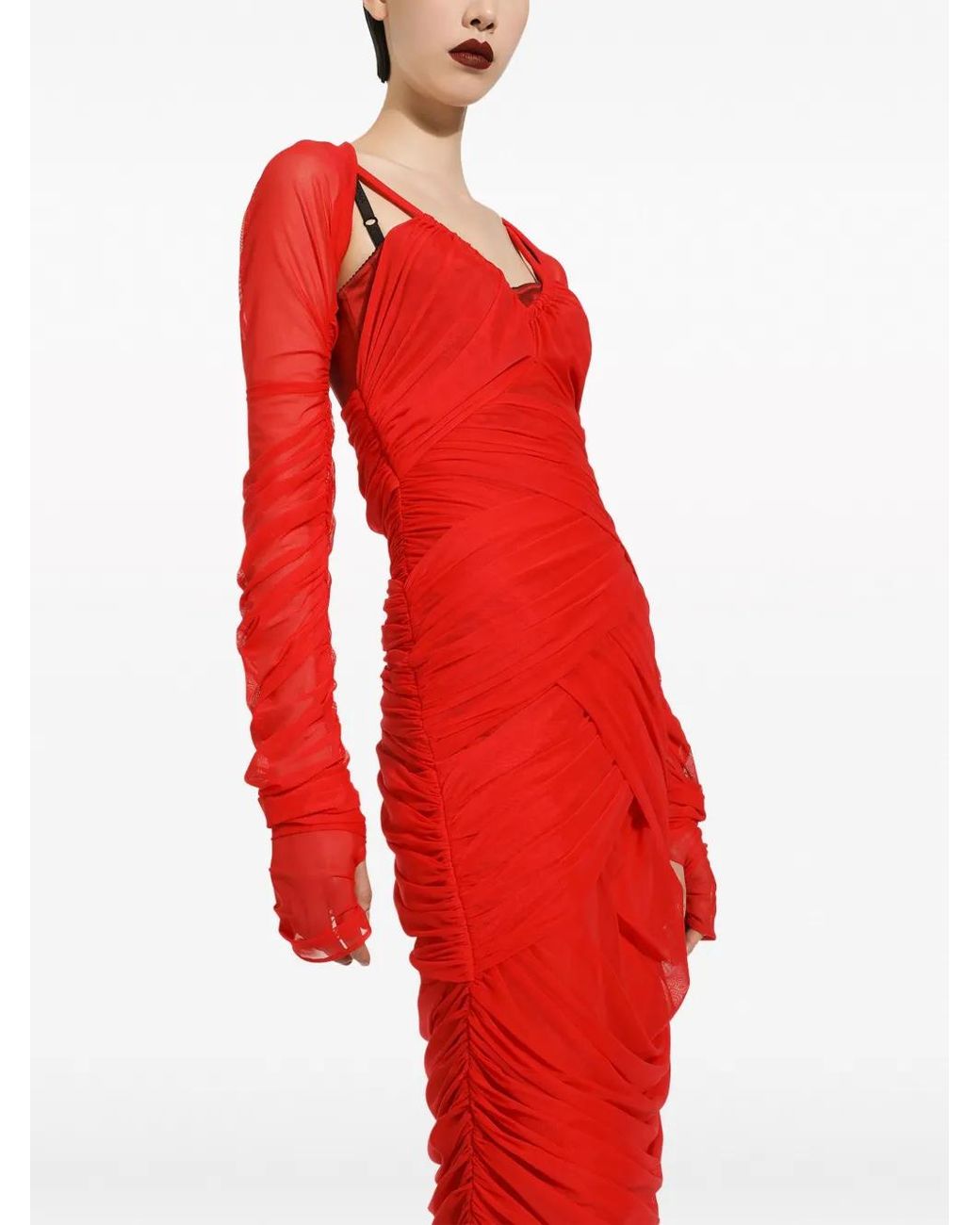 Dolce & Gabbana Red Draped Mini Dress For