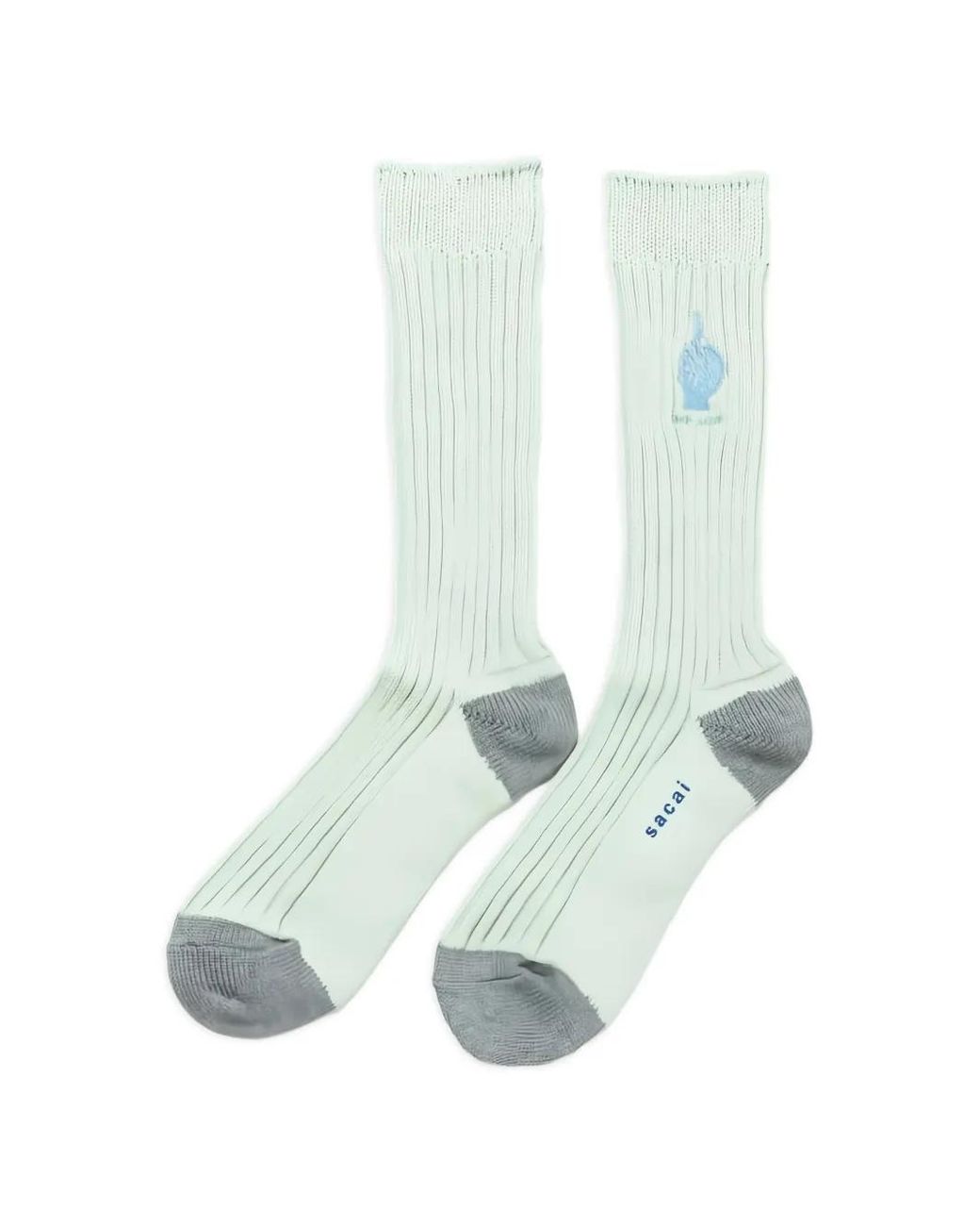 Sacai White Ribbed-Knit Embroidered Socks for men