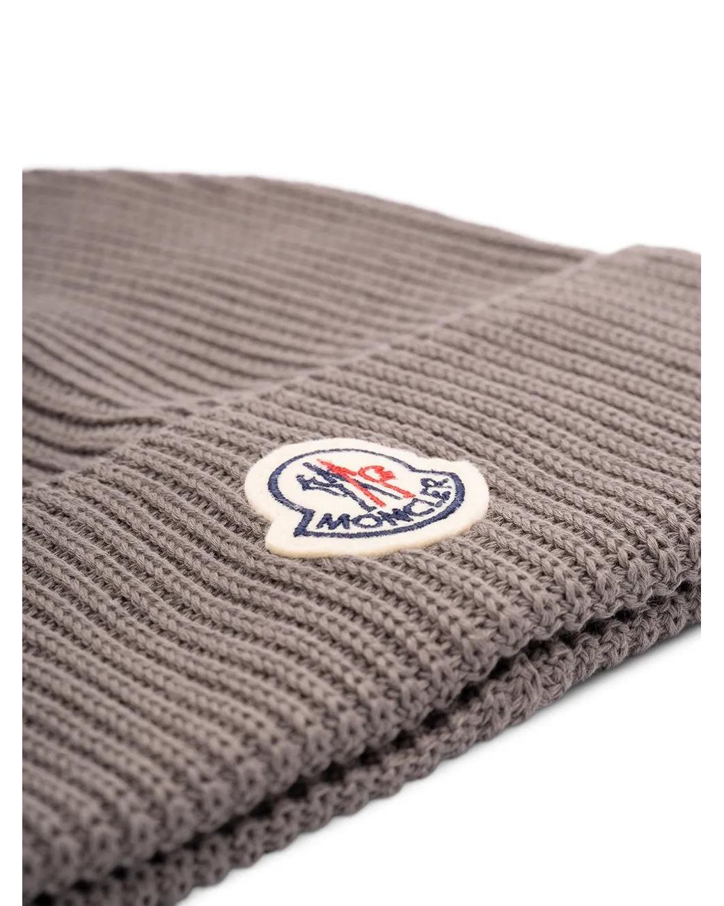 Moncler Brown Ribbed Patch Beanie Hat