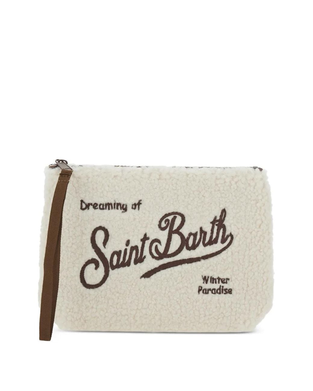 Mc2 Saint Barth Natural Logo-Embroidered Borg Clutch Bag