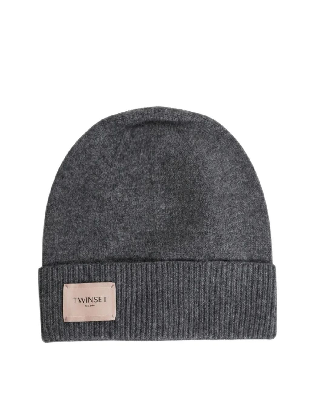 Twinset Gray Gerippte Beanie Mit Logo-Patch