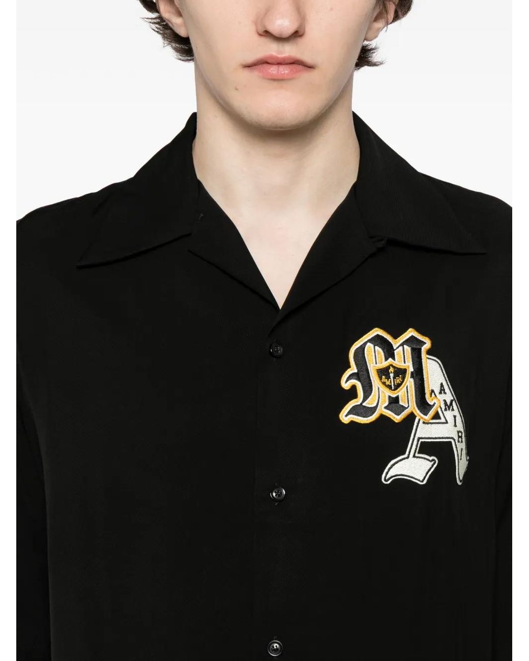 Amiri Black Varsity-Patch Shirt for men