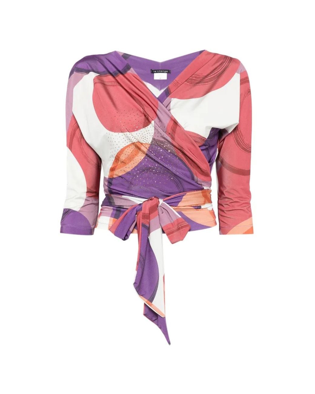 LE_RJTANGE® White Abstract-Print Wrap Blouse