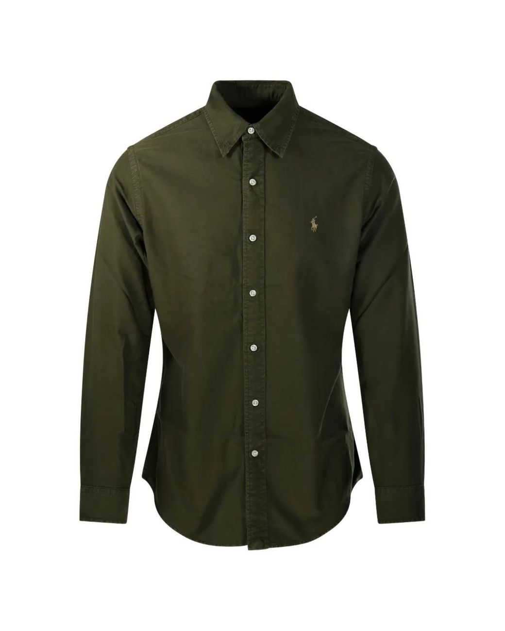 Ralph Lauren Green Embroidered-Logo Button-Down Shirt for men