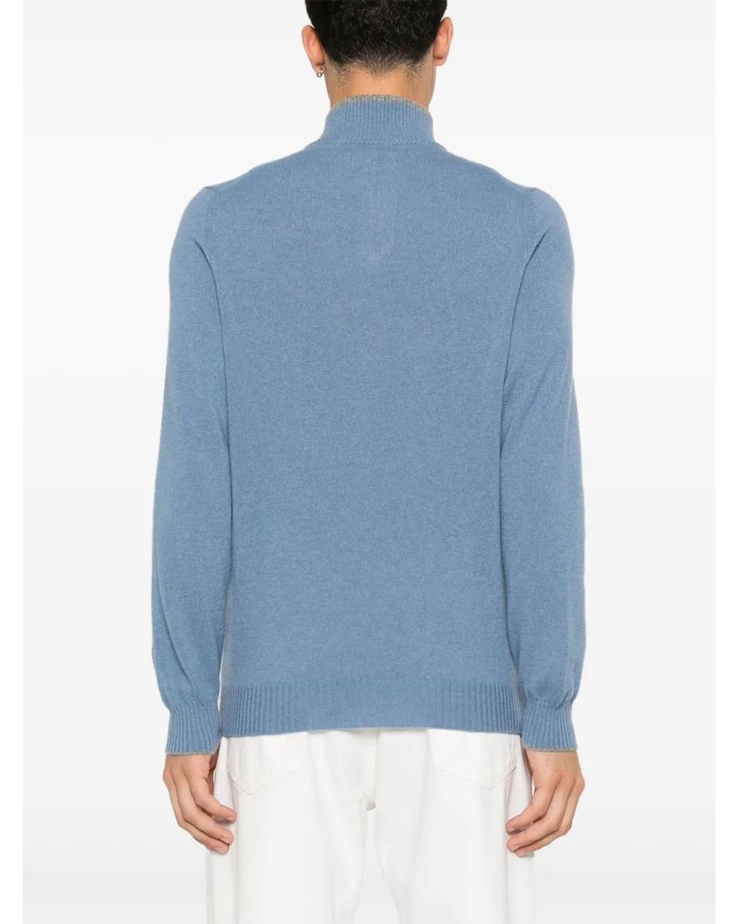 Fedeli Blue Cashmere Cardigan for men