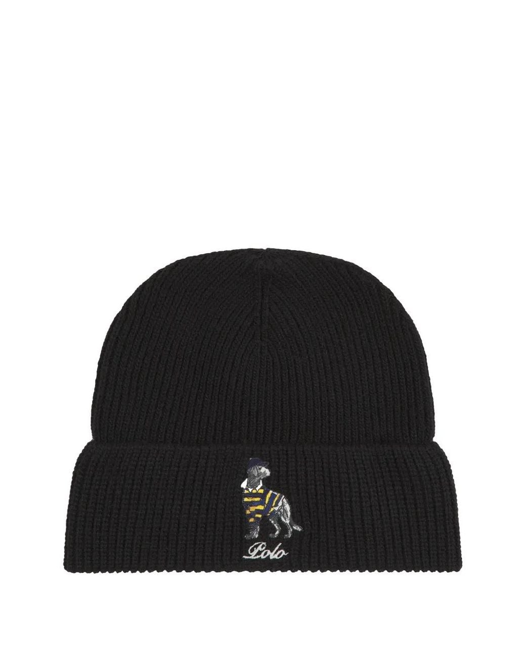 Polo Ralph Lauren Black Rugby Dog Beanie for men