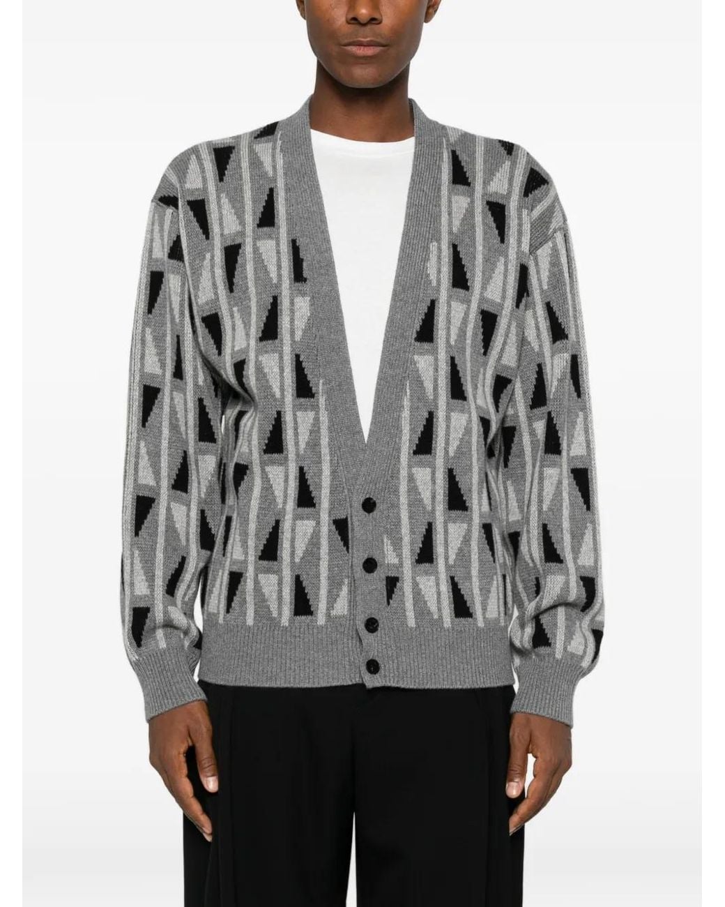 Versace Gray Geometric-Pattern Cardigan for men