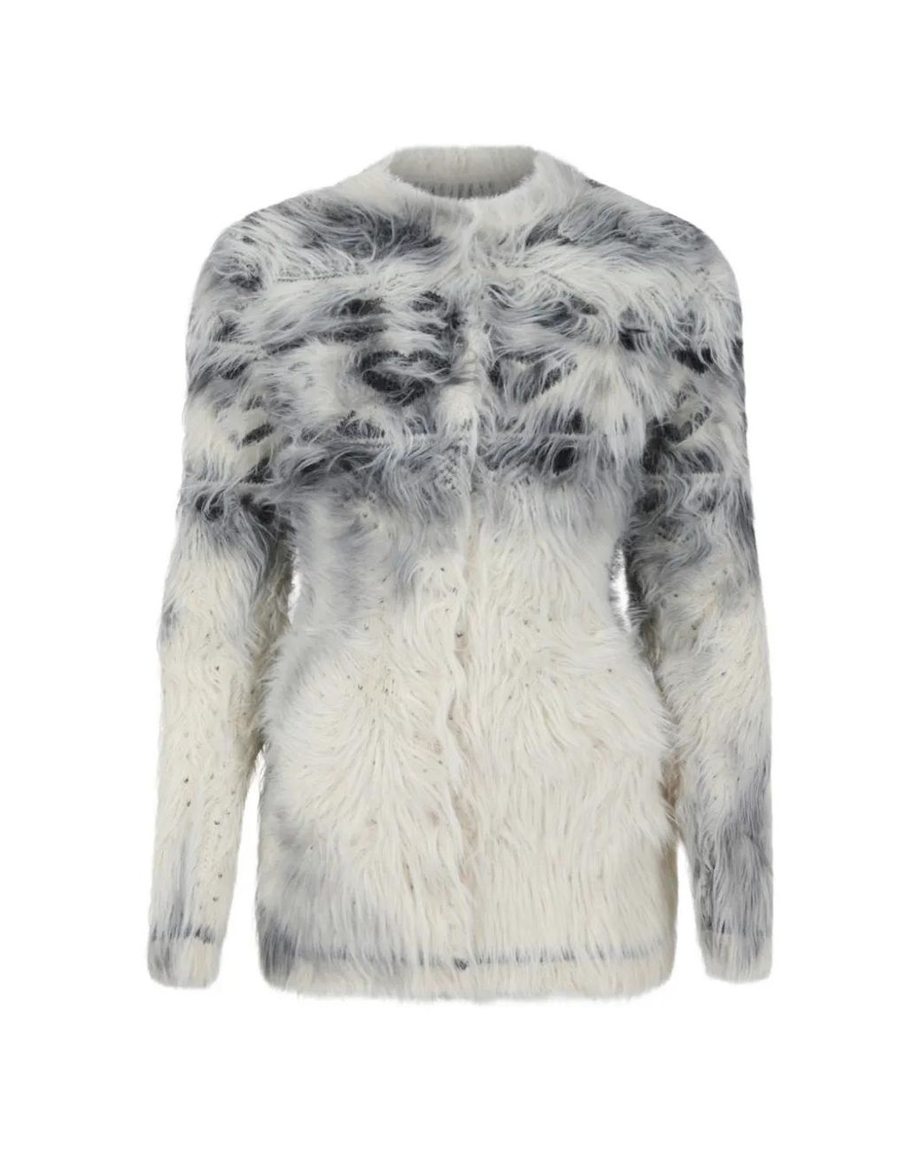 Maison Margiela Gray Leopard-Pattern Faux-Fur Cardigan