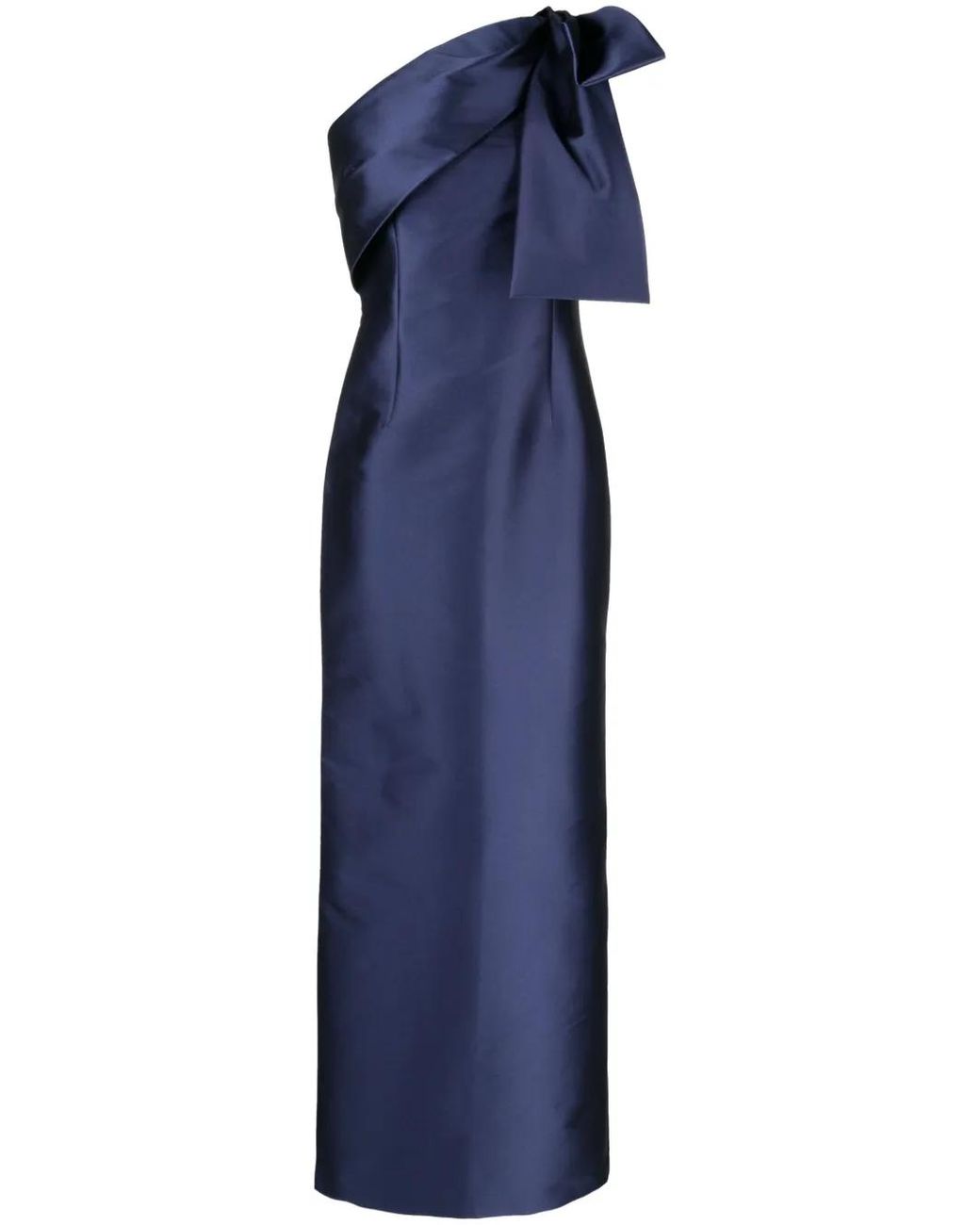 Sachin & Babi Blue Bonnie Bow Satin-Finish Gown