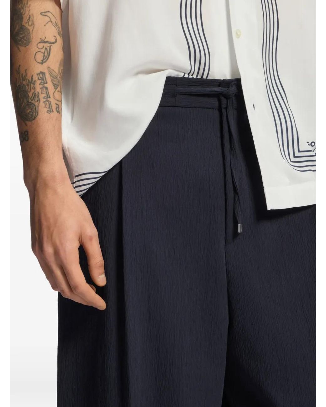 HUGO Blue Drawstring Pleated Trousers for men