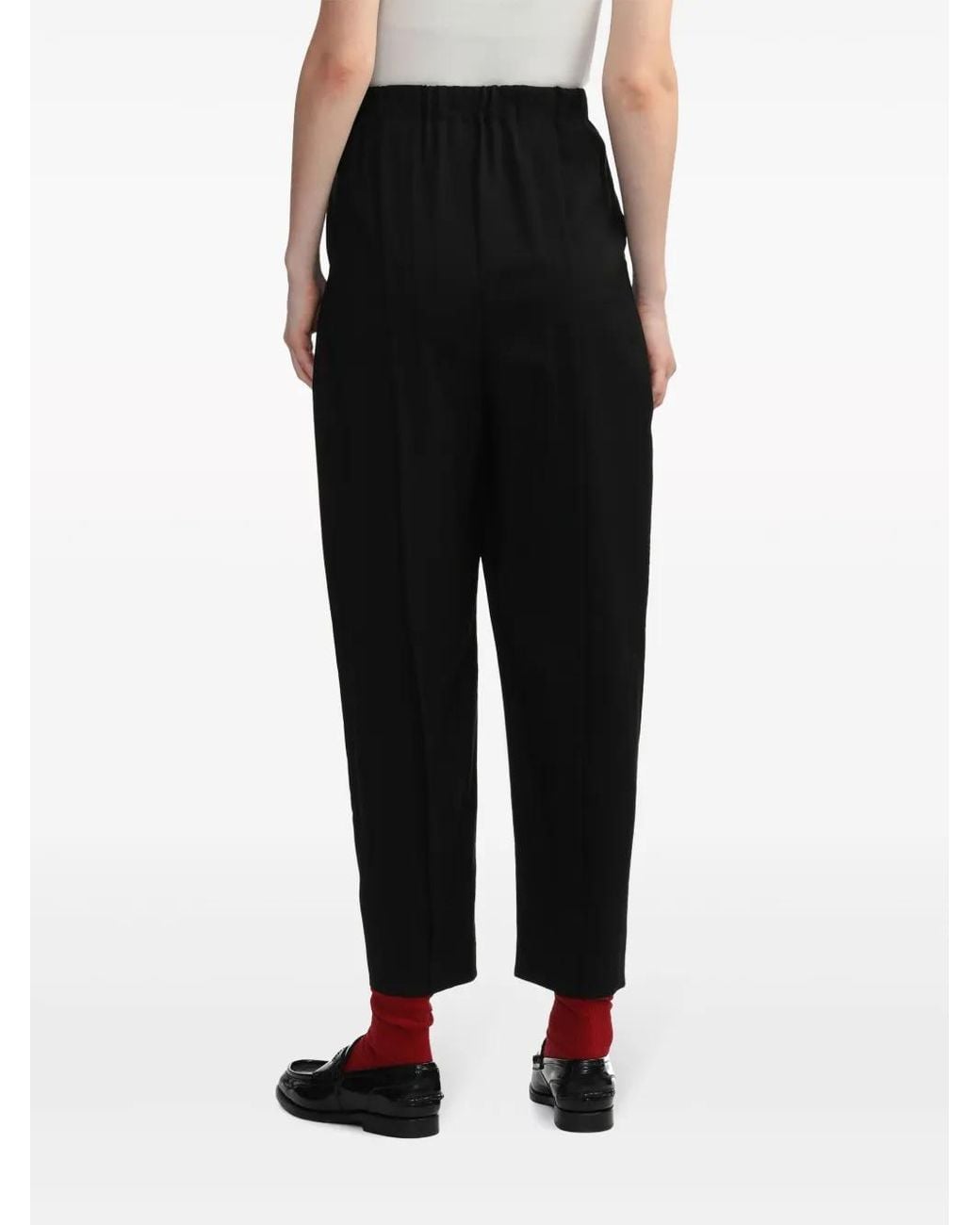 Enfold Black High-Waisted Straight-Leg Wool Trousers