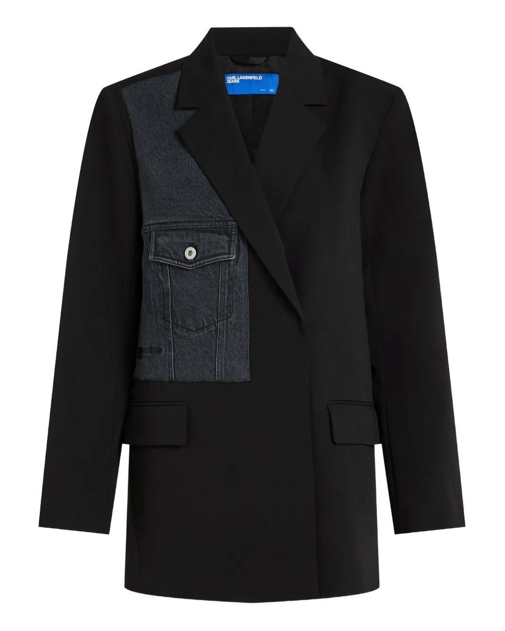 Karl Lagerfeld Black Tailored Blazer With Contrasting Denim Patch Detail