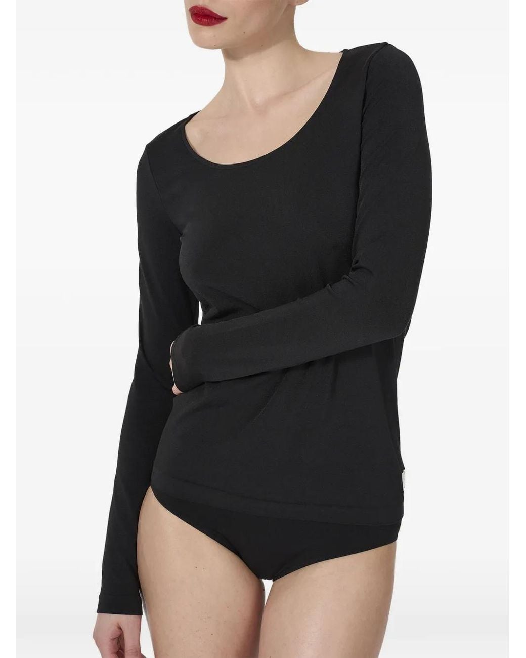 Wolford Black Luxe Scoop-Neck Long-Sleeve T-Shirt