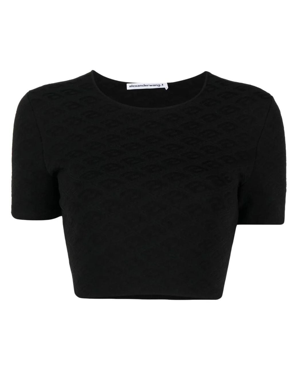Alexander Wang Black Logo-Jacquard Cropped T-Shirt