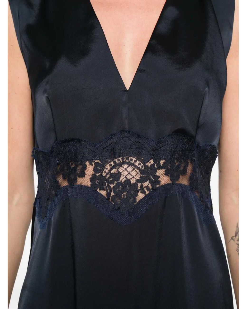 P.A.R.O.S.H. Blue Lace V-Neck Midi Dress
