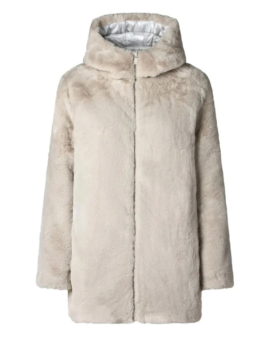 Save The Duck Gray Hooded Quilted Faux-Fur Coat