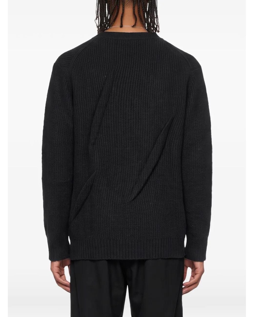 Yohji Yamamoto Blue Ribbed-Knit Draped Sweater for men