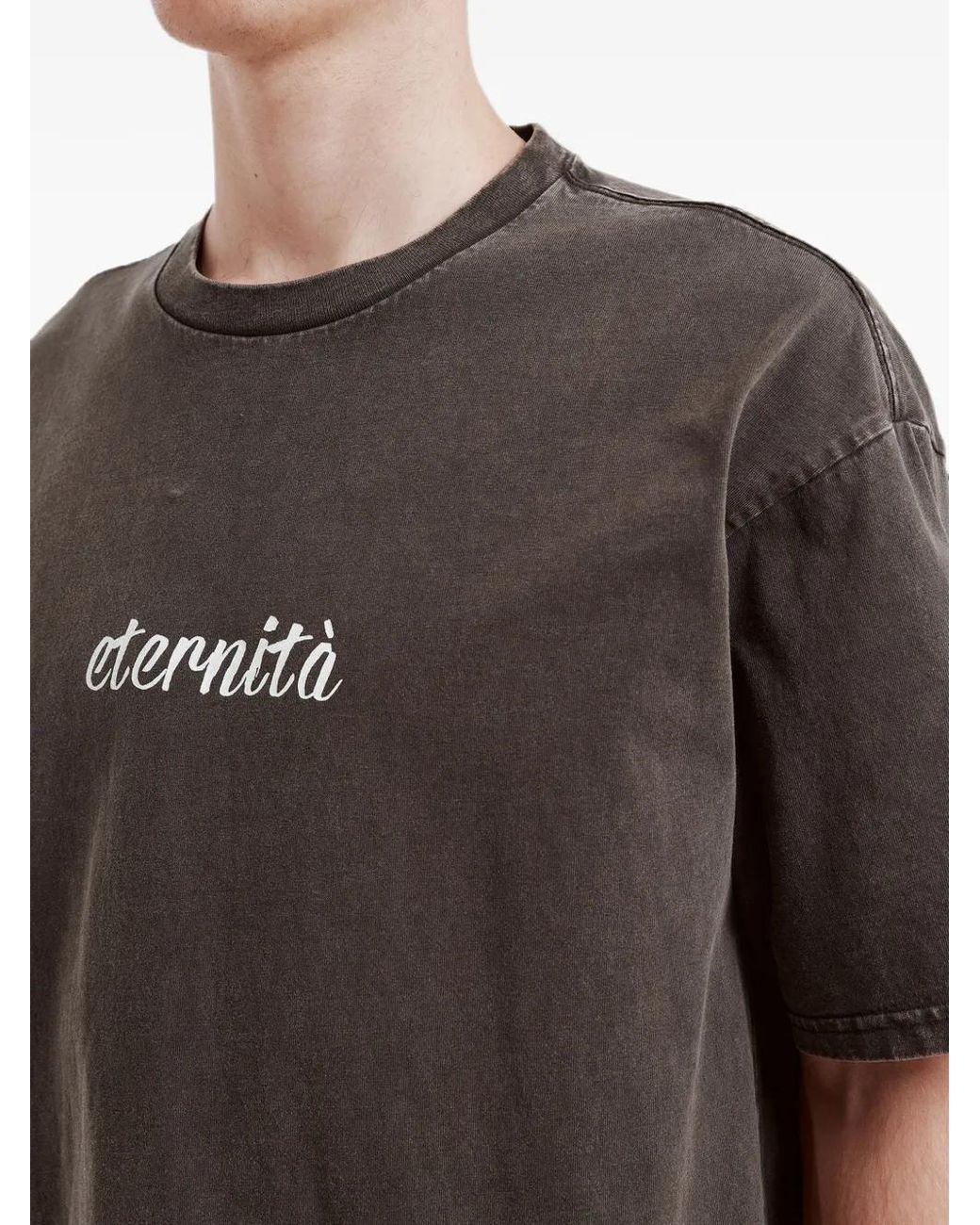 AFTERMATHS Gray Slogan-Print Cotton T-Shirt for men