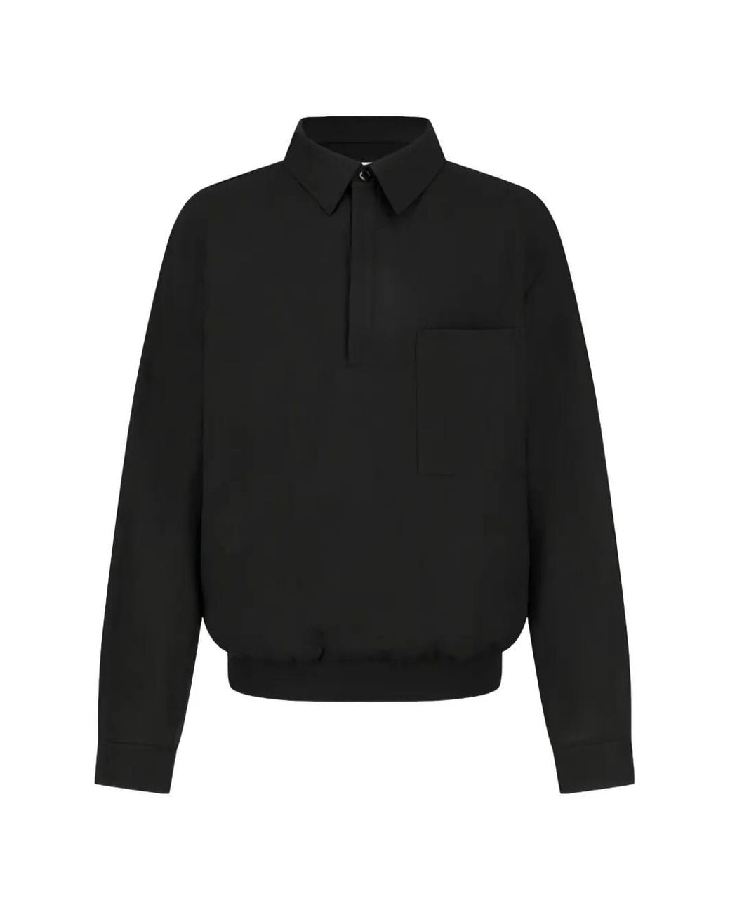 Amomento Black Chest-Pocket Linen Polo Shirt for men