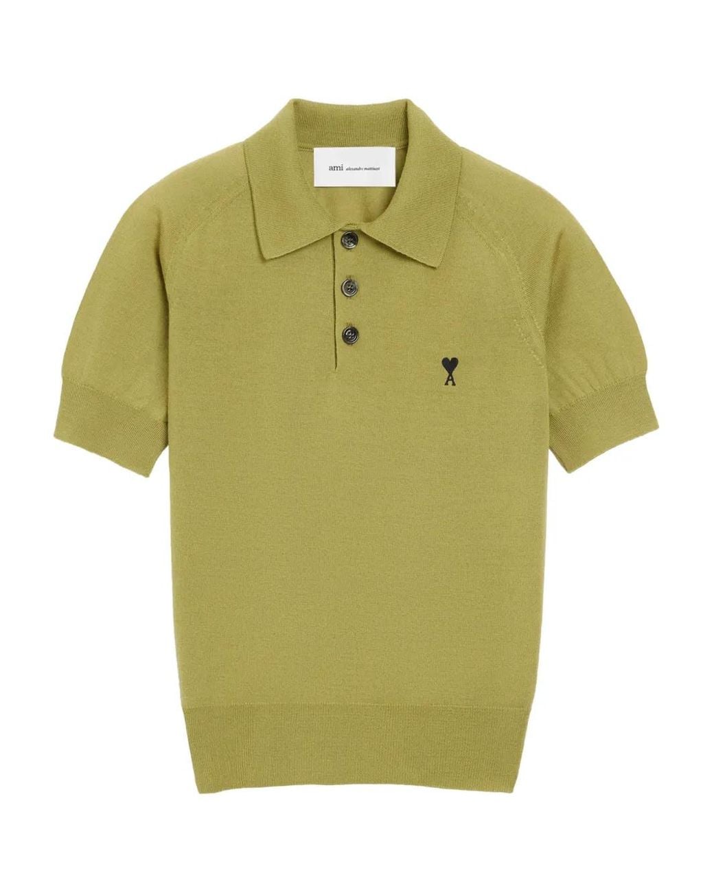 AMI Green Wool Short Sleeves Ami De Coeur Polo