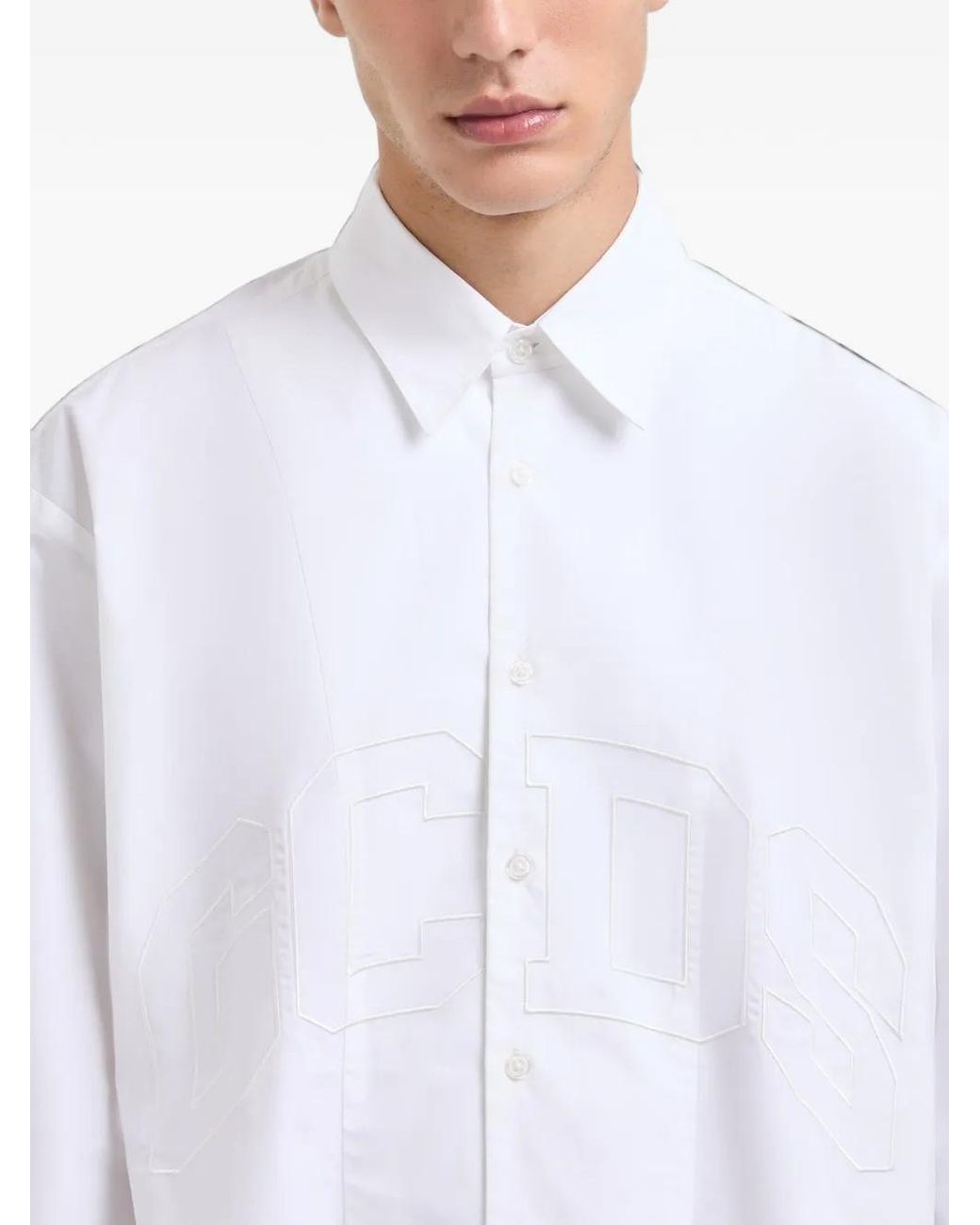 Gcds White Logo-Embroidered Poplin Shirt for men