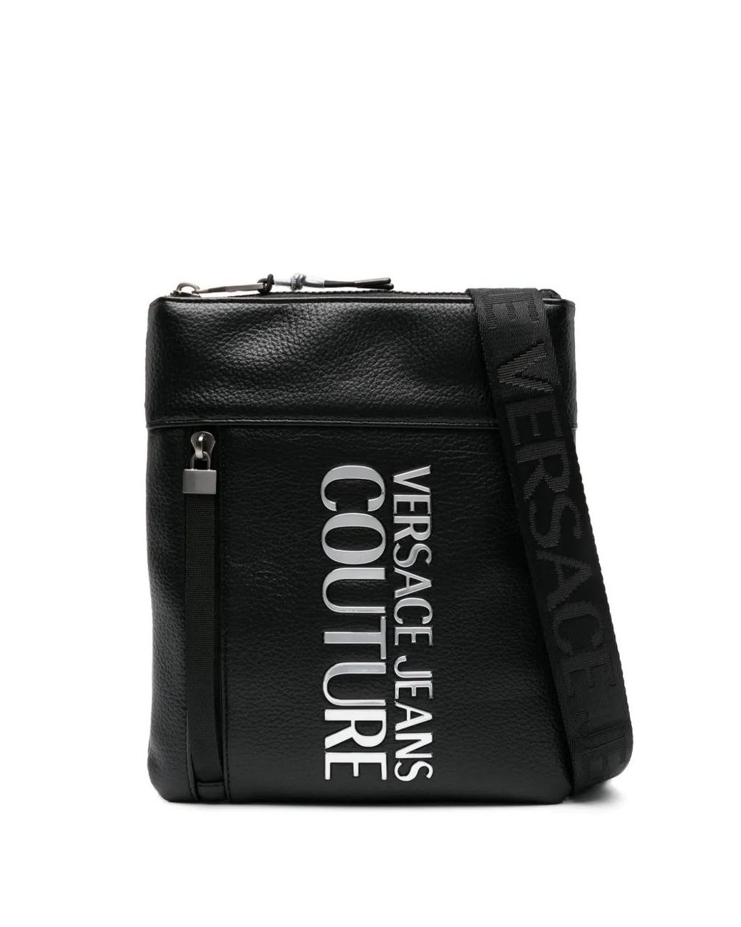 Versace Jeans Couture Black Logo-Plaque Faux-Leather Messenger Bag for men
