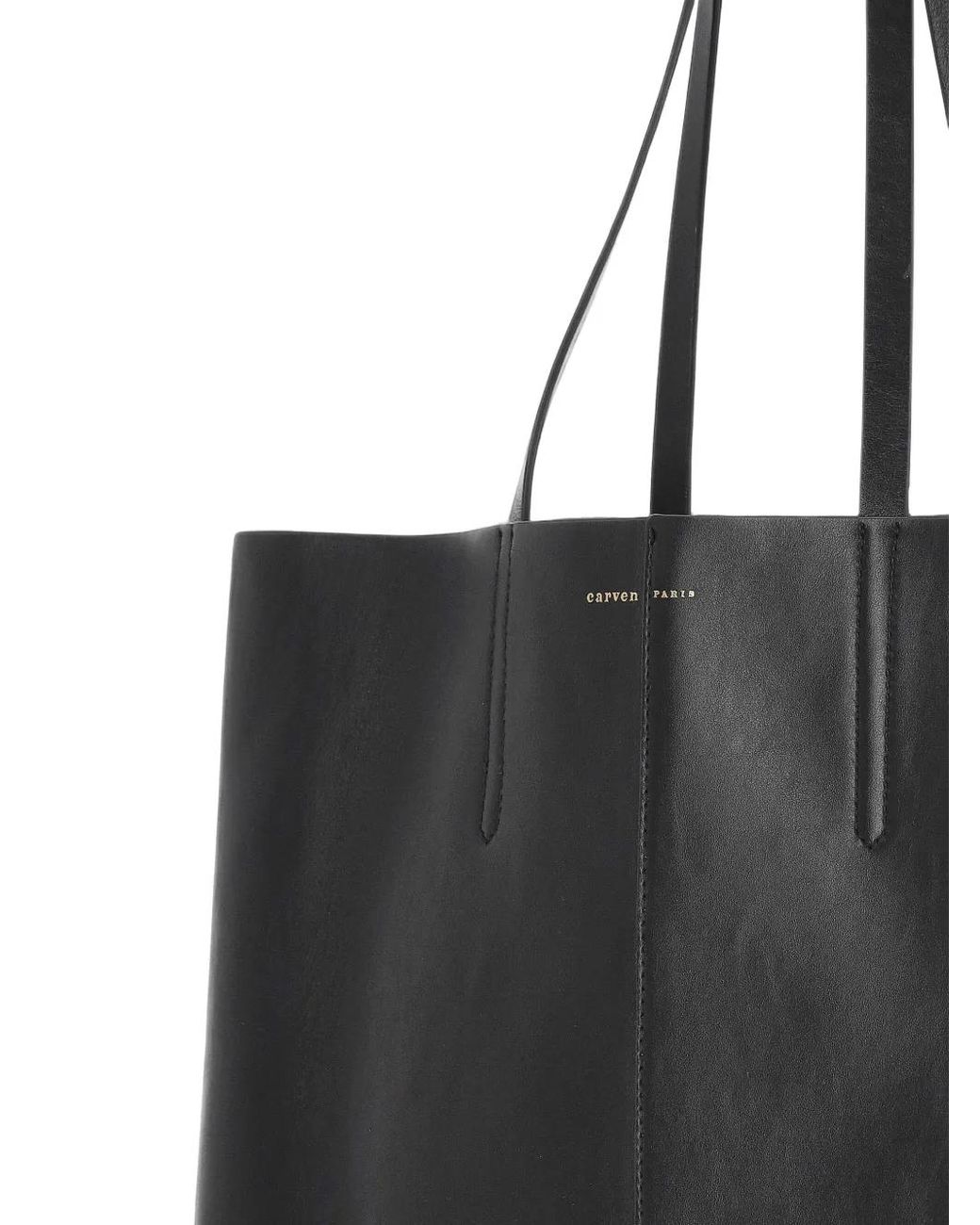 Carven Black Jean Logo-Embossed Leather Tote Bag