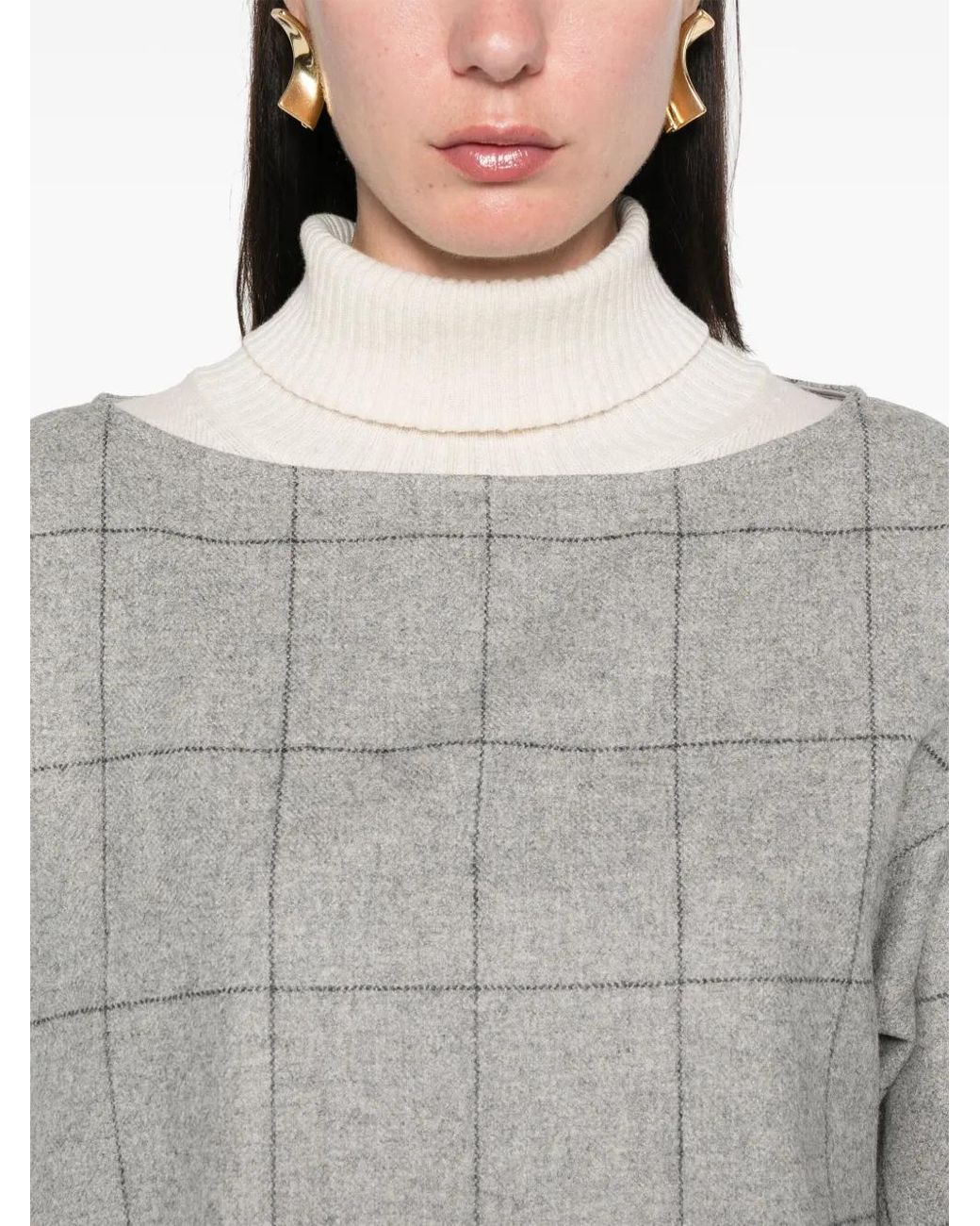 Emporio Armani Gray Checked Boat-Neck Sweater