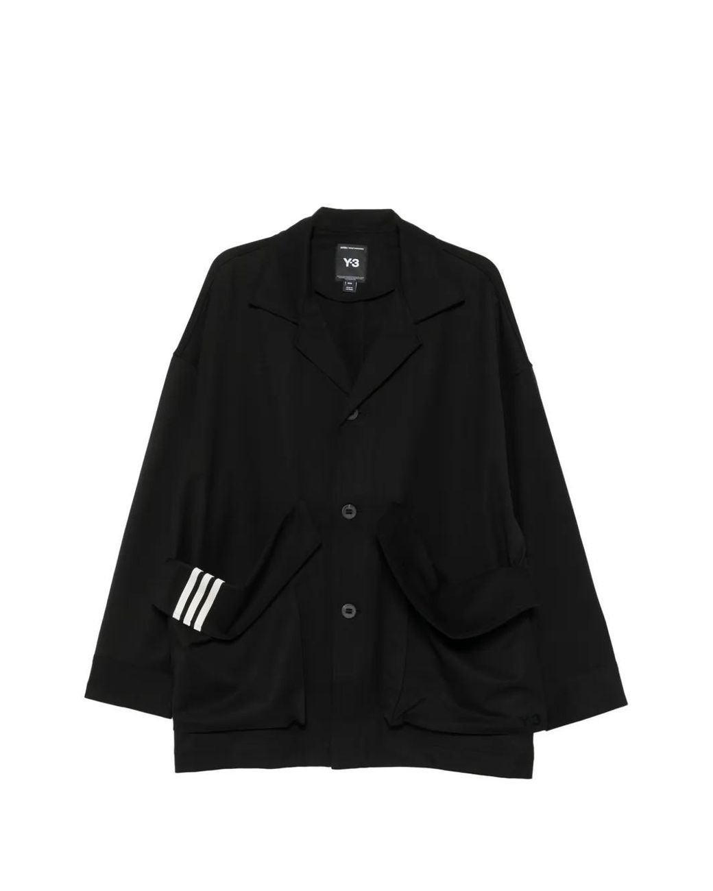 Y-3 Black Notched-Lapels Three Stripe Lightweight Jacket