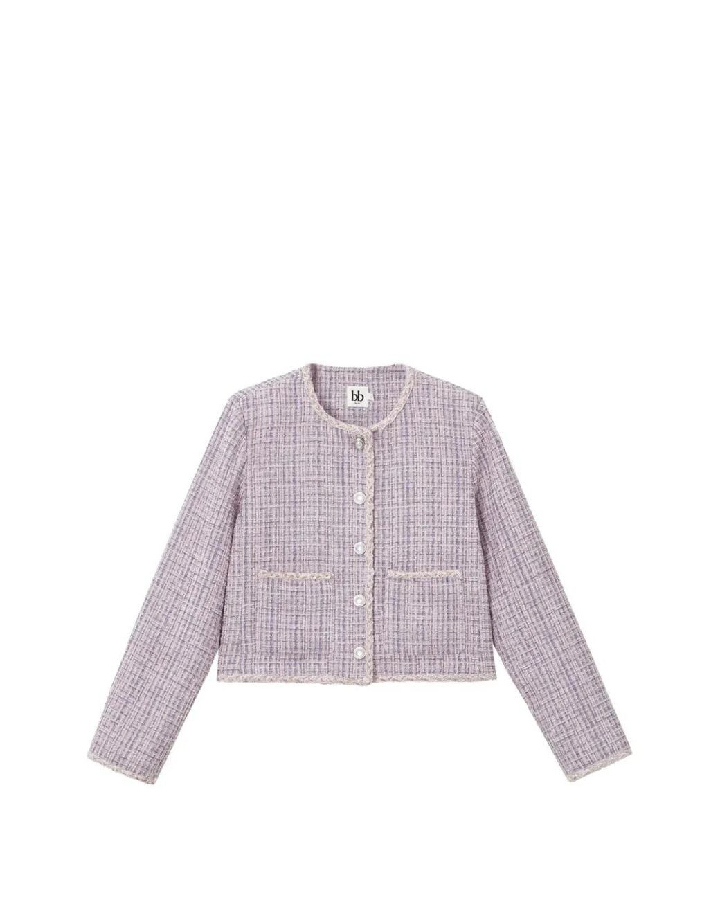 B+ AB Purple Tweed-Effect Button-Up Jacket