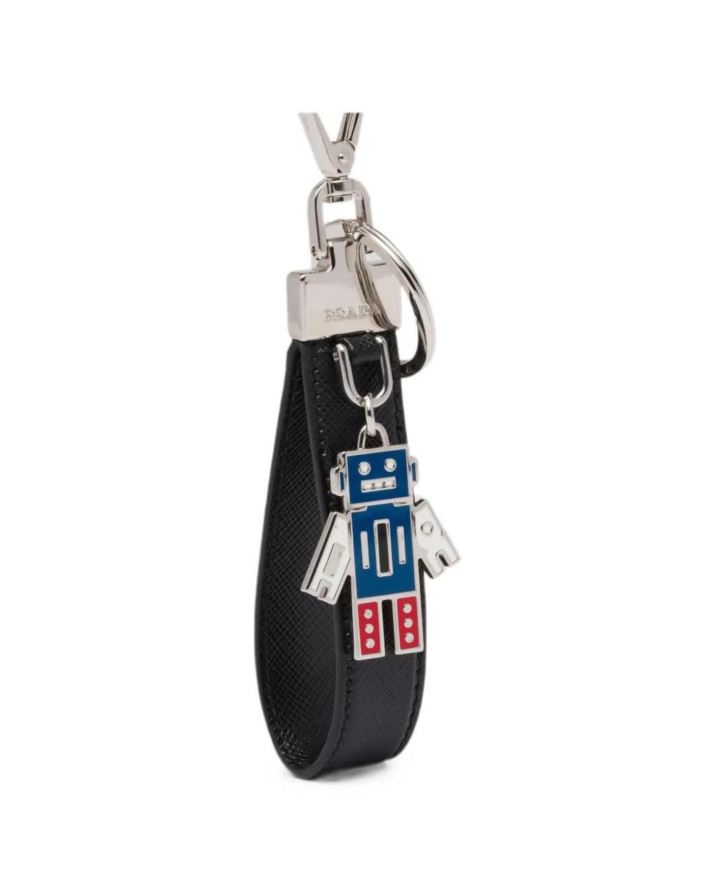 Prada White Triangle-Logo Leather Keychain for men