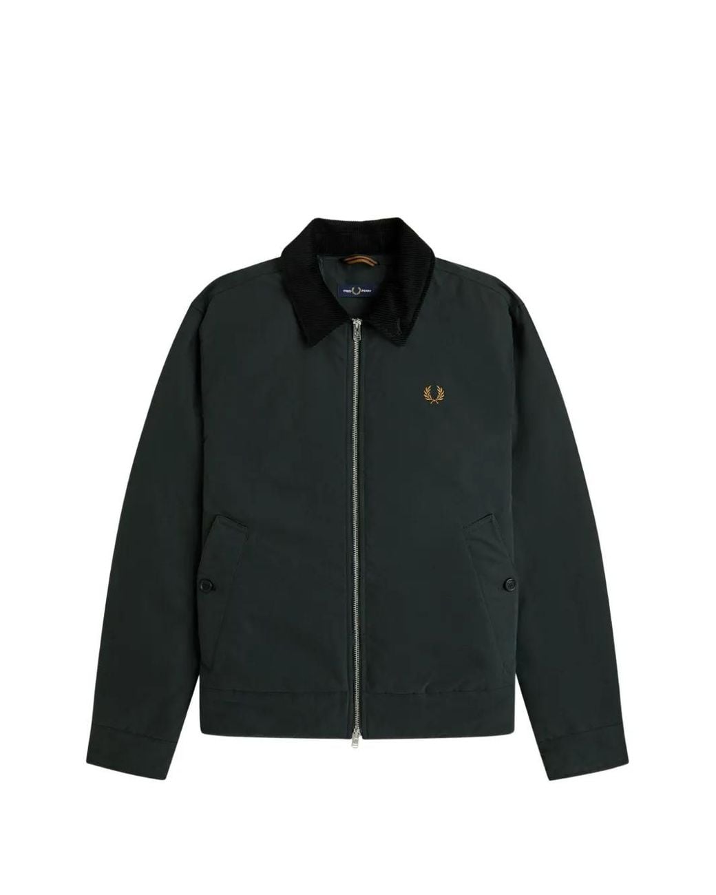 Fred Perry Black Corduroy-Collar Logo-Embroidered Jacket for men