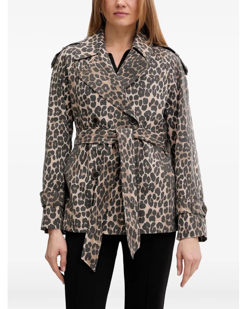 DKNY Black Leopard-Print Trench Coat