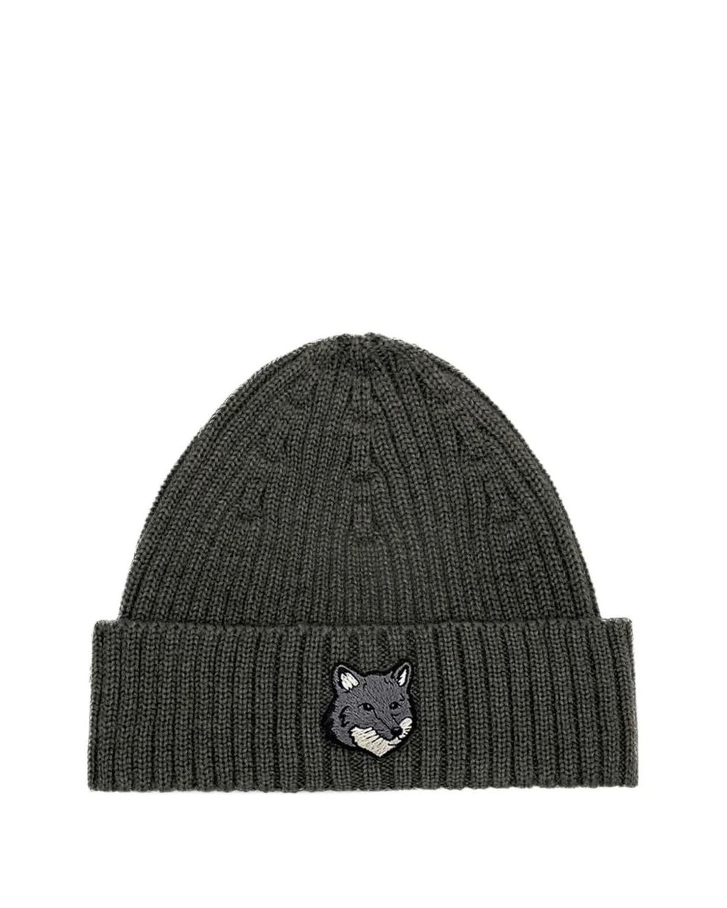 Maison Kitsuné Green Fox Head Large Beanie for men