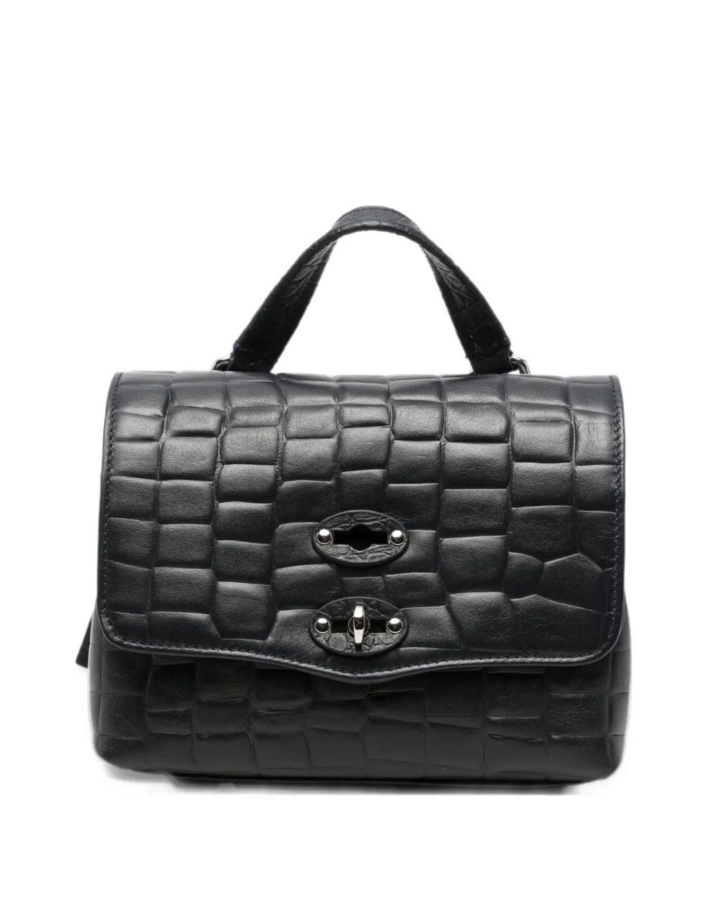 Zanellato Black Postina Baby Croc-Effect Leather Tote Bag