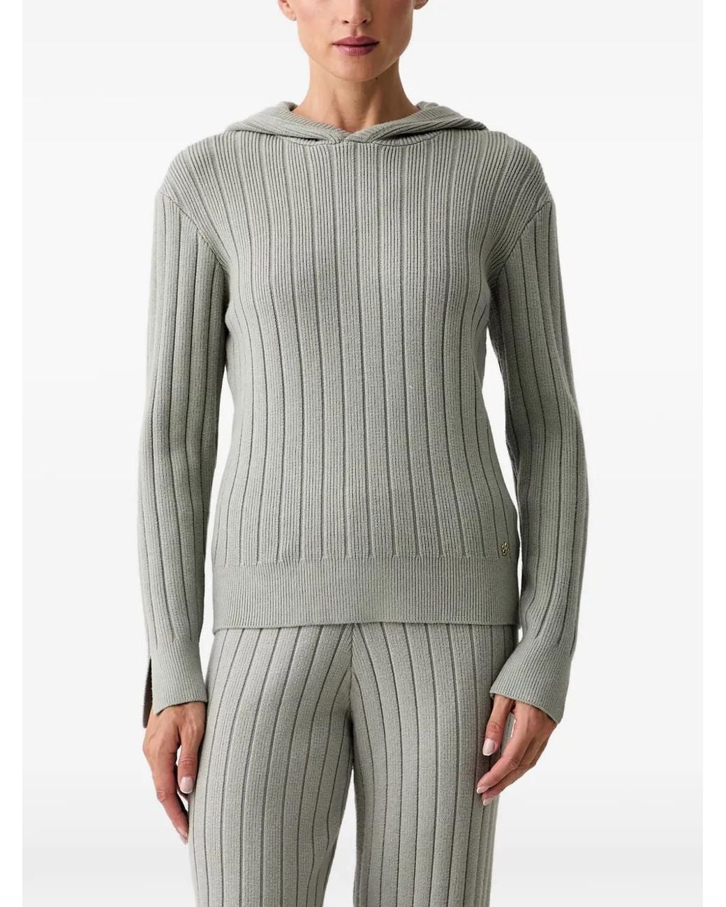Chantelle Gray Ribbed-Knit Hoodie