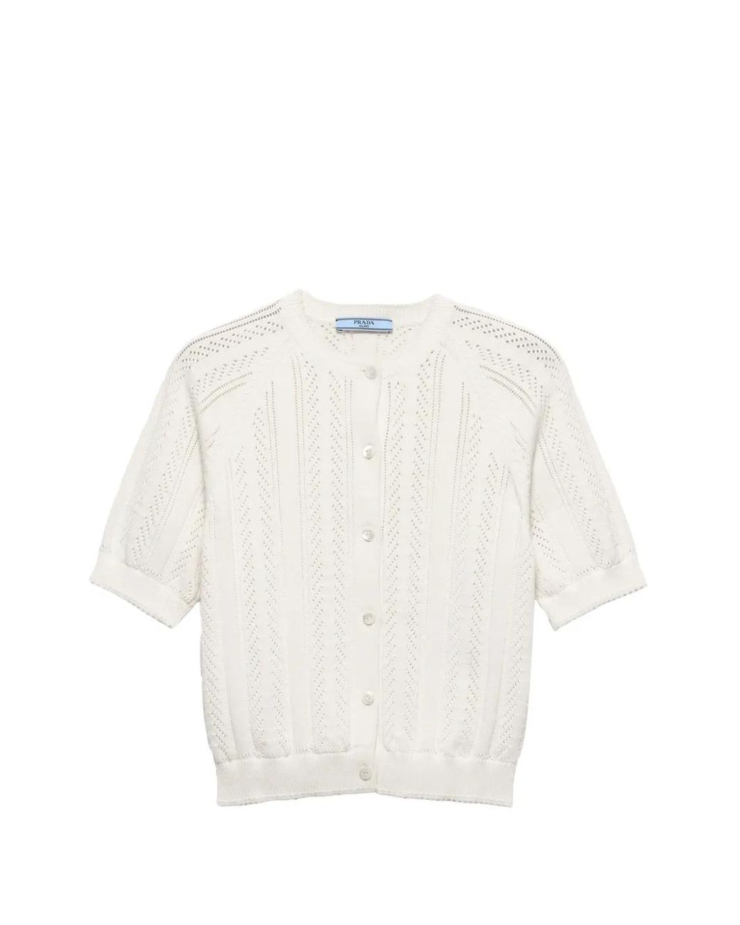 Prada White Short-Sleeved Openwork Cotton Cardigan