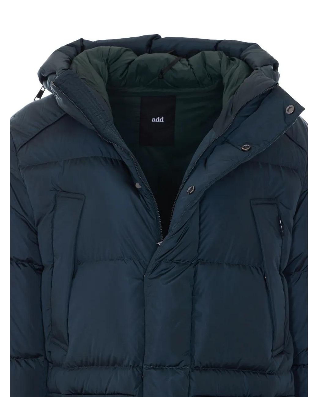 Add Blue Nylongloss Quilted Hooded Coat for men