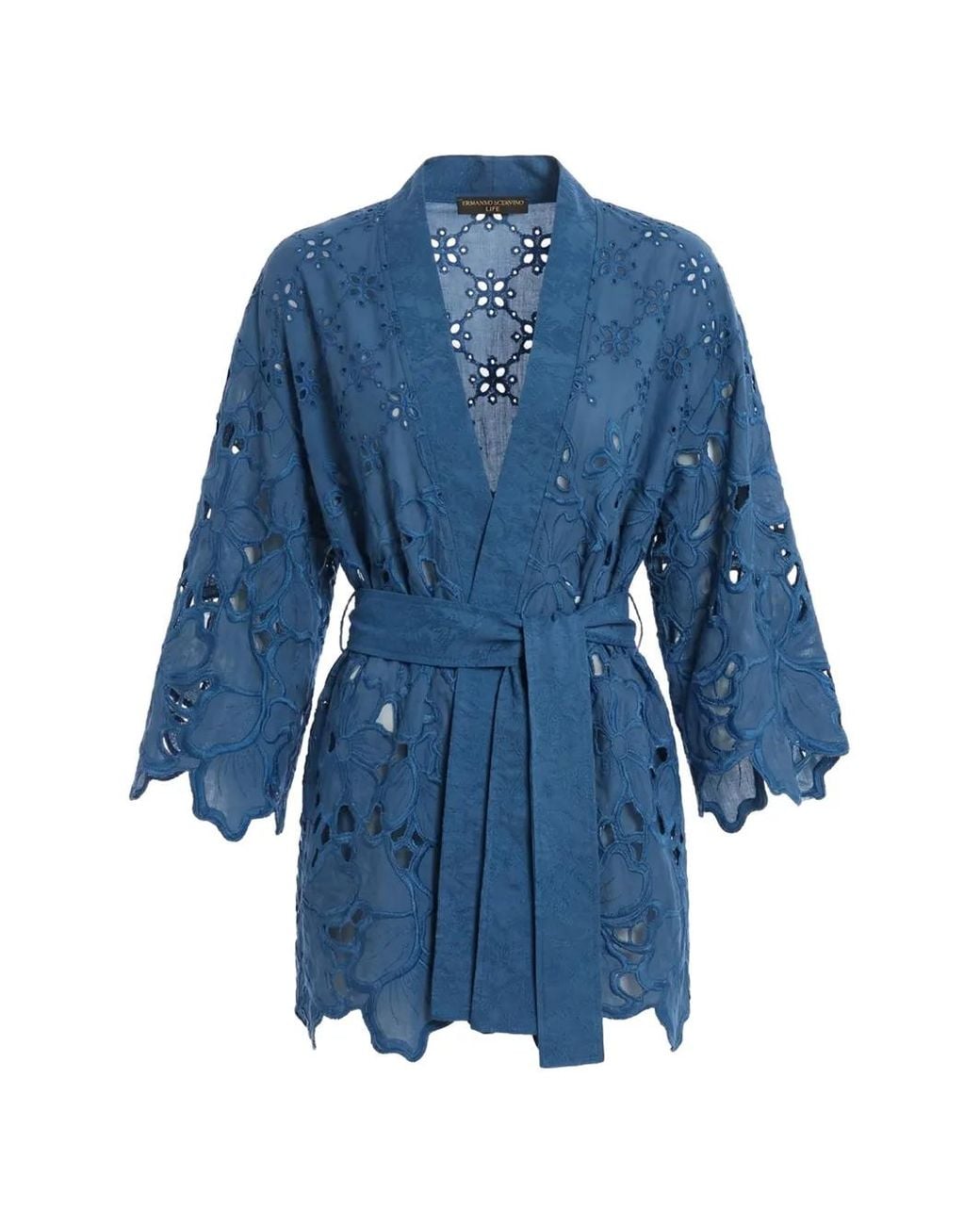 Ermanno Scervino Blue Openwork Belted Kimono
