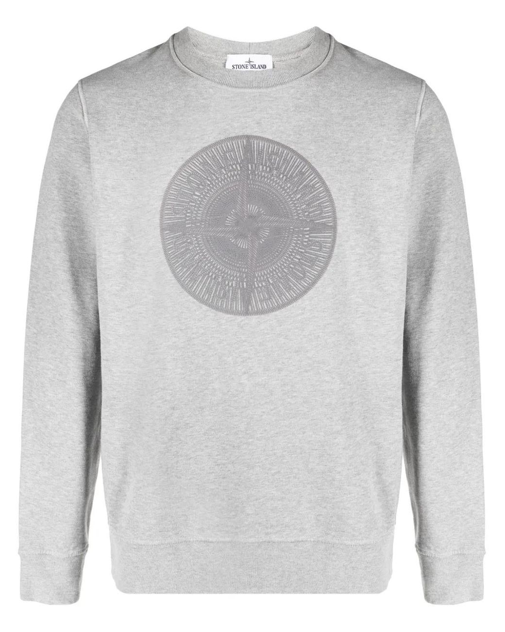 Stone Island Gray Logo-Embroidered Cotton Sweatshirt for men