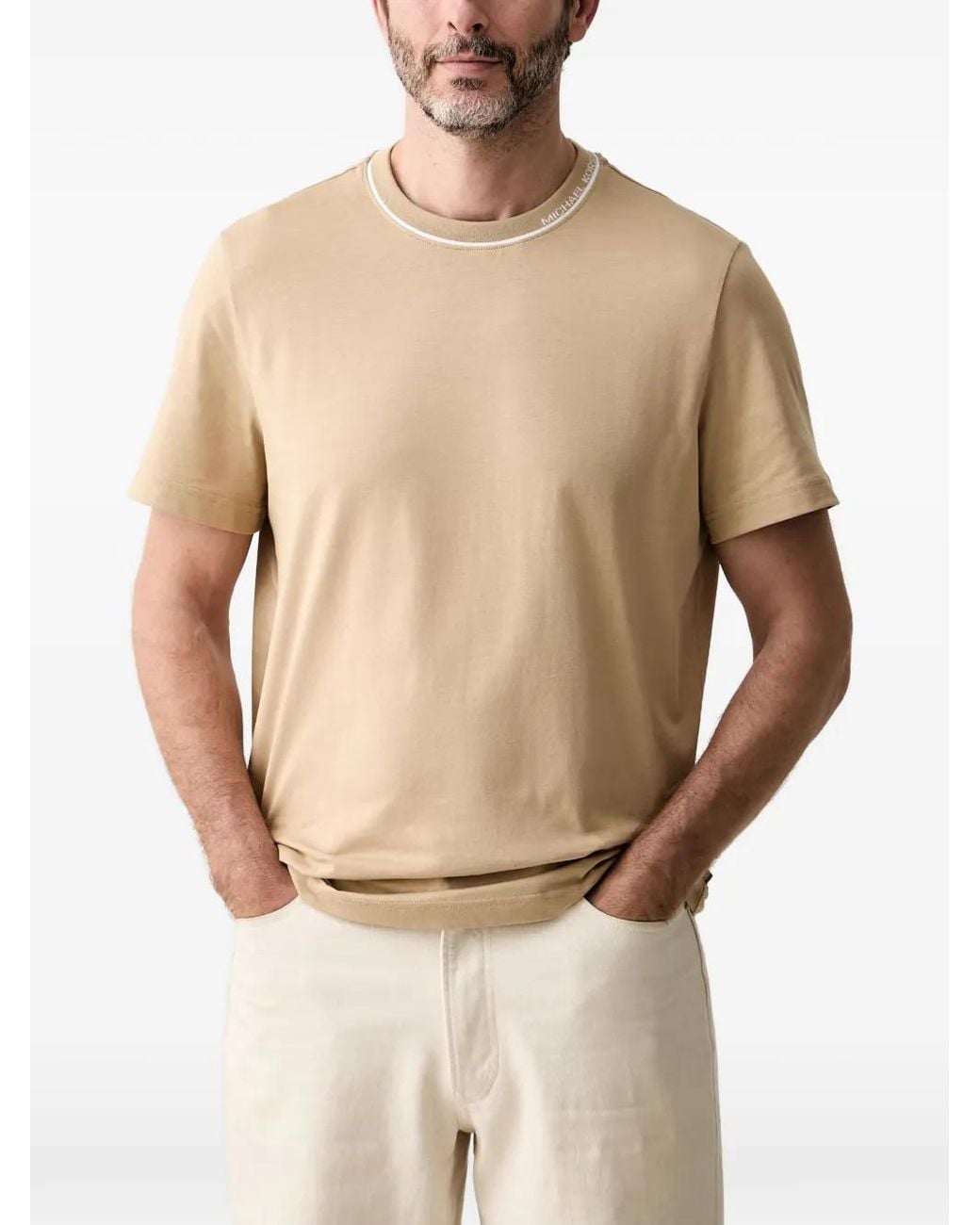 Michael Kors Natural Logo Trim Cotton Jersey T-Shirt for men